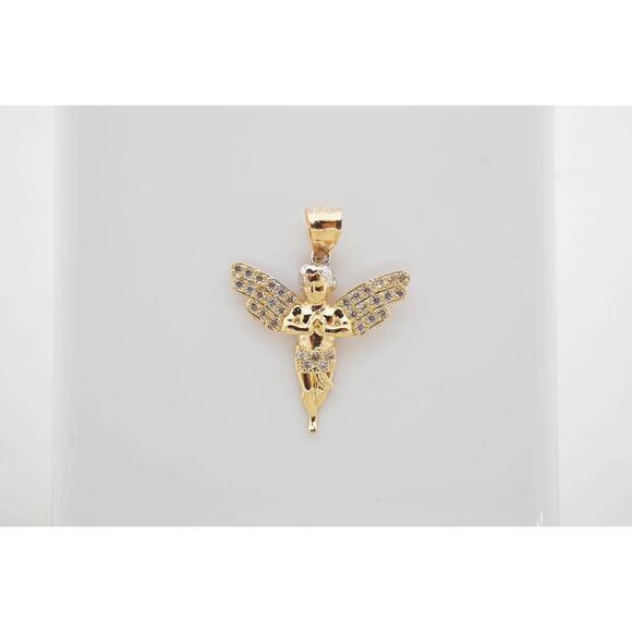 Estate Sale 14k Yellow Gold Mens Angel Pendant Charm with Cubic Zirconia